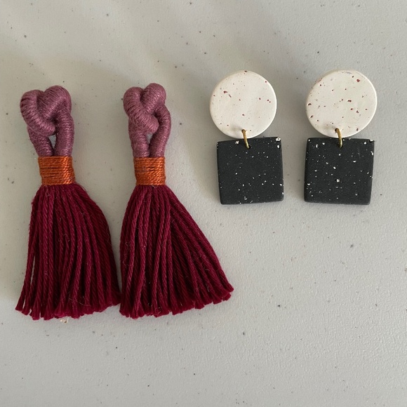TALEE Knot Tassel Design Earrings & Black & White Terrazzo Design Clay Earrings - Picture 1 of 1